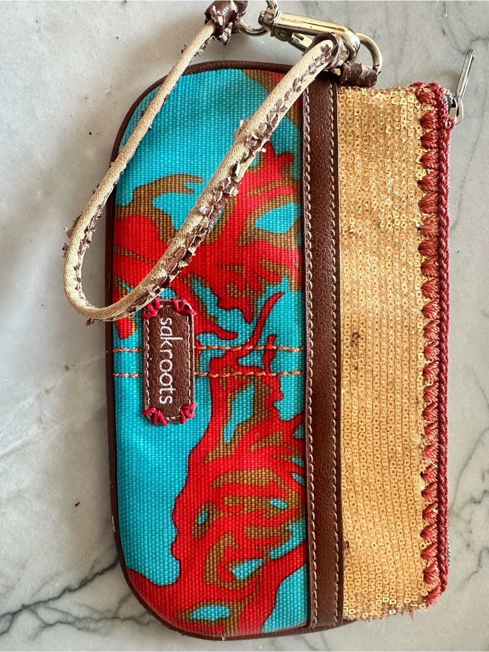 Sakroots Turquoise, Red & Gold Wristlet Clutch